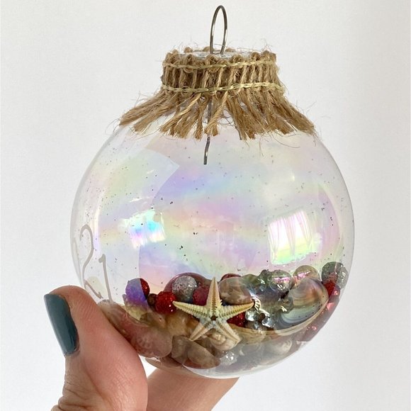 2021 Beach Theme Christmas Ornament Rainbow Shimmer Ball Shells Starfish - Picture 4 of 6